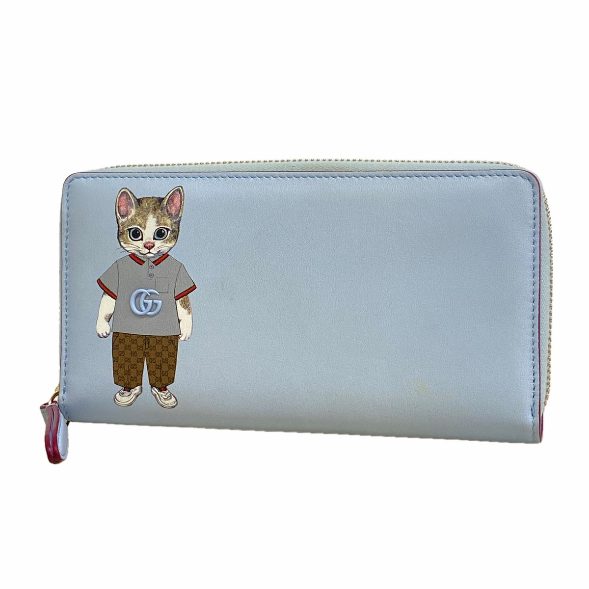 【6ib2888】グッチ 長財布 ヒグチユウコ 847918 レザー スカイブルー ボルドー シャンパンゴールド金具【中古】レディース