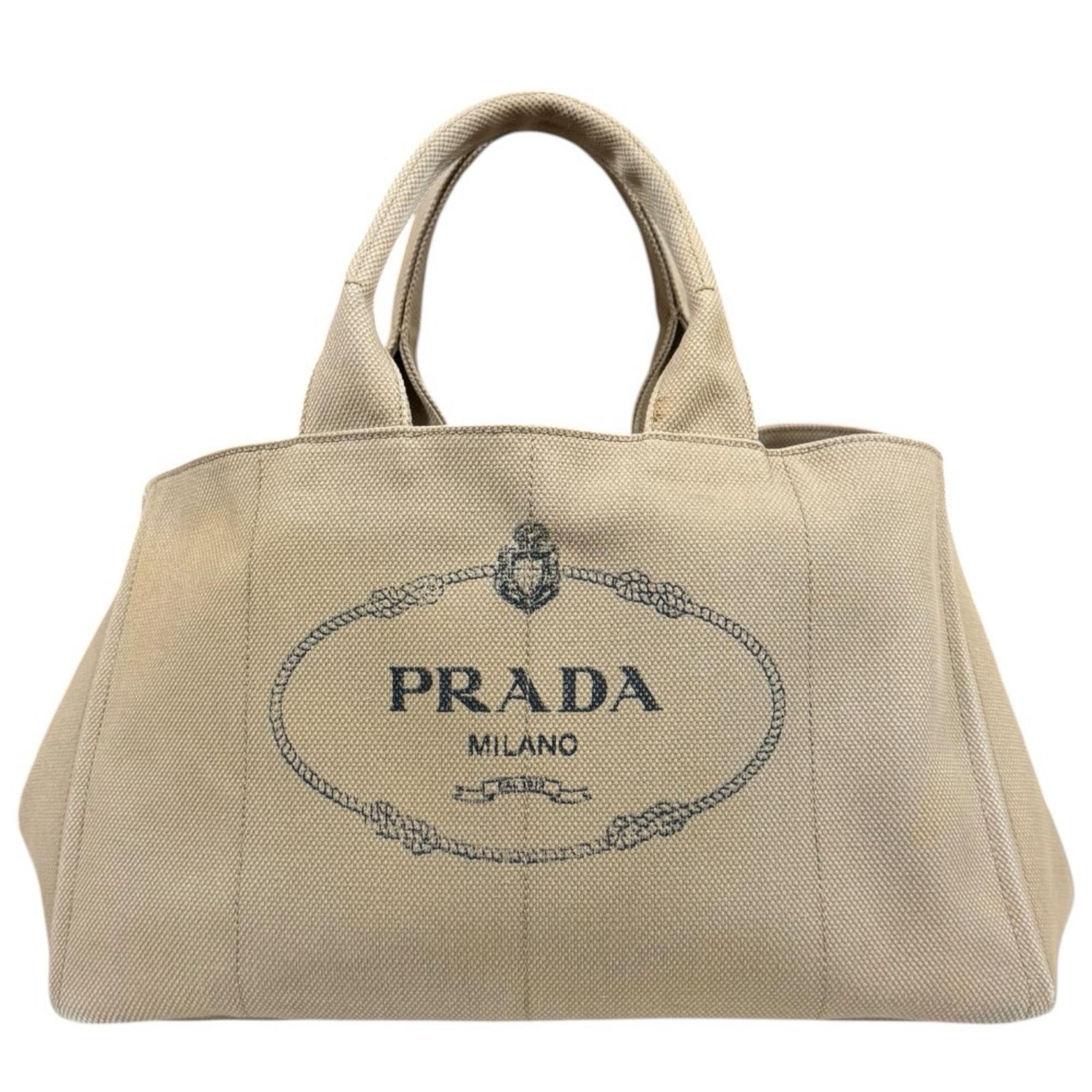 プラダ カナパトートL ハンドバッグ キャンバス ベージュ レディース PRADA 中古