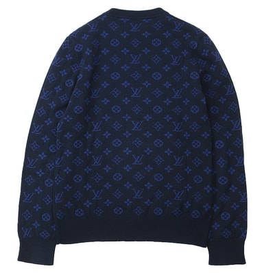 【美品】 ルイ・ヴィトン ニット LV モノグラム ミドルゲージ カシミヤブレンド セーター メンズ ネイビー ブルー S LOUIS VUITTON