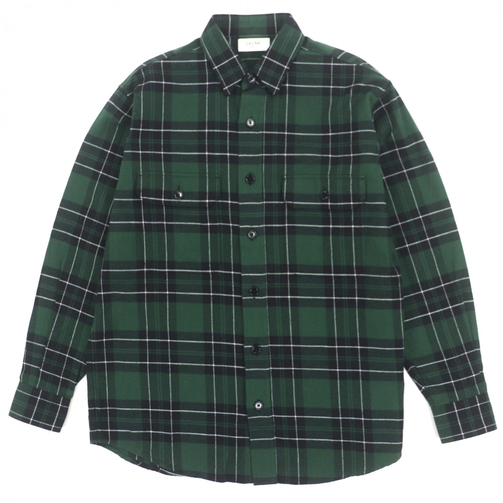 美品 セリーヌ 長袖シャツ グリーン メンズ 34 2C562178R