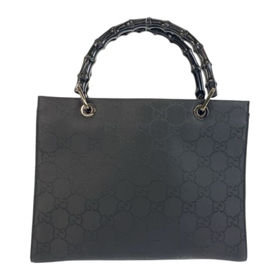 美品 GUCCI グッチ バンブー GG柄 ブラック 黒 ナイロン ハンドバッグ トートバッグ 600035 【中古】