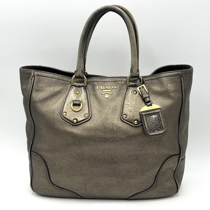 PRADA(プラダ)ハンドバッグ トートバッグ ブロンズ レザー ゴールド金具 レディース イタリア製【中古】