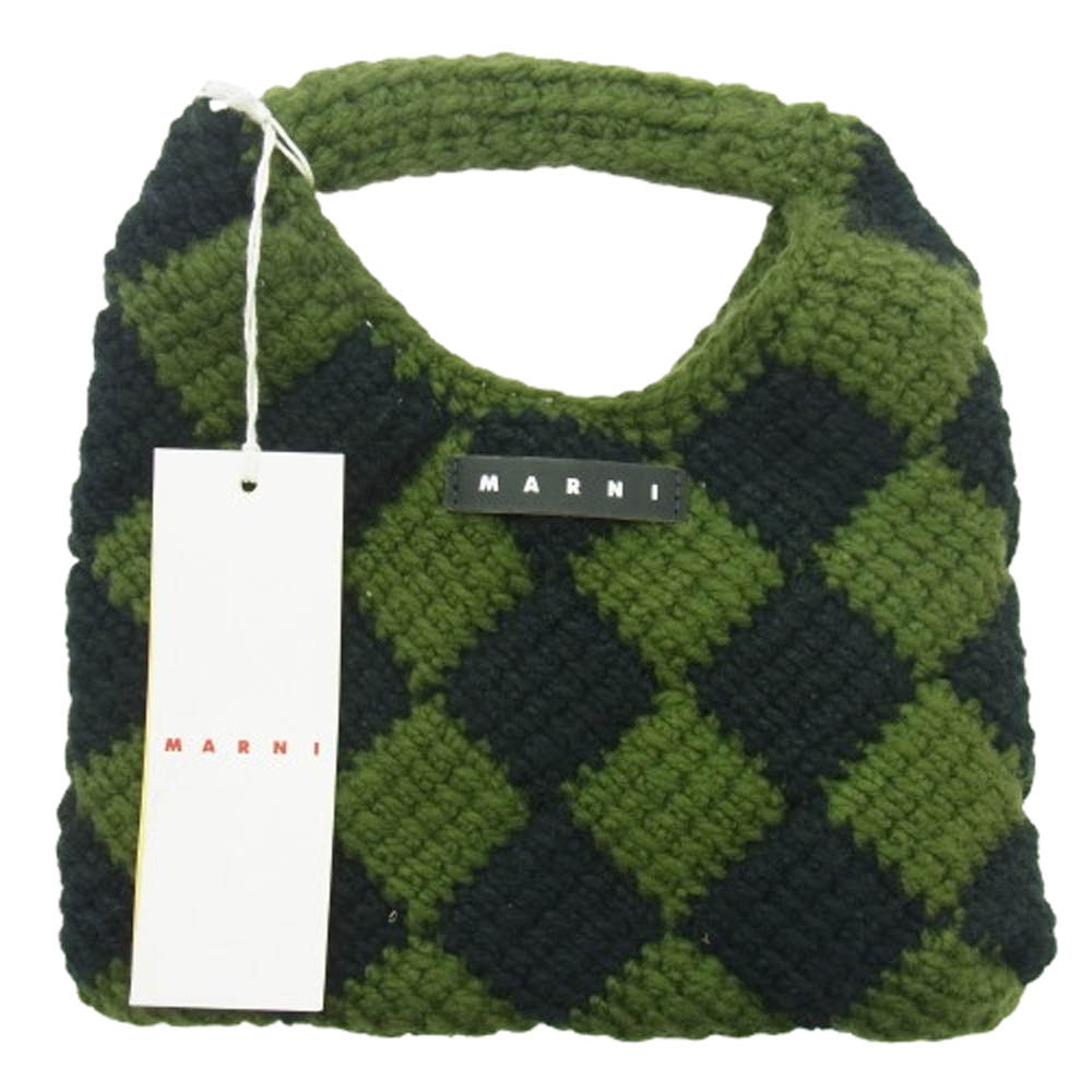 MARNI マルニ ハンドバッグ M00995 DIAMOND CROCHET ダイヤモンドクロシェットハンドバッグ カーキ系 ブラック系【美品】【中古】