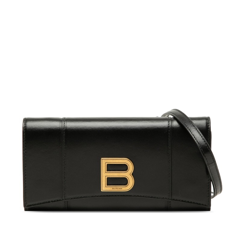 バレンシアガ Bロゴ 斜め掛け ショルダーバッグ 長財布 ブラック レザー レディース BALENCIAGA 【中古】