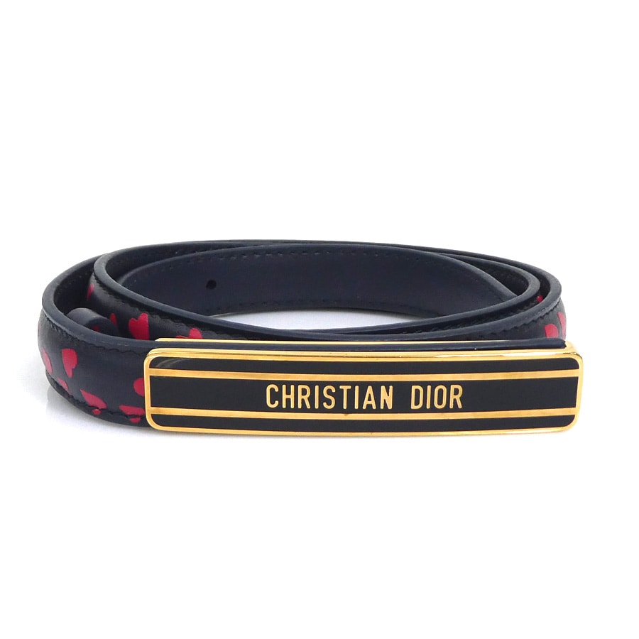 クリスチャンディオール Christian Dior ベルト レザー ネイビー/レッド レディース【中古】 h32665d