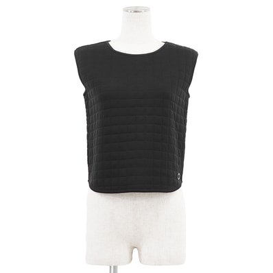 【極美品】CHANEL シャネル IDENTIFICATION ヴィンテージ キルティングベスト サイズ 42 レディース 00T P15527 サークルロゴ メタルプレート コットン100% ジレ トップス ブラック 黒 フランス製 カール・ラガーフェルド期