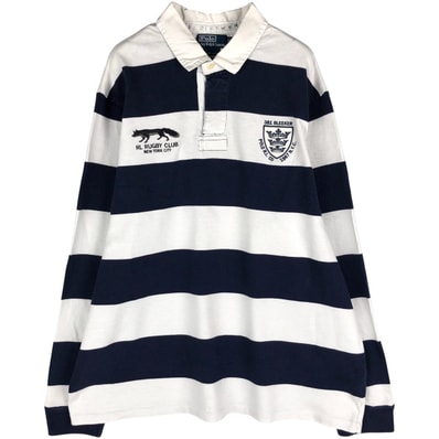 古着 ラルフローレン Ralph Lauren POLO by Ralph Lauren CUSTOM FIT ボーダー柄 長袖 ラガーシャツ 中国製 メンズXXL相当/eaa601149