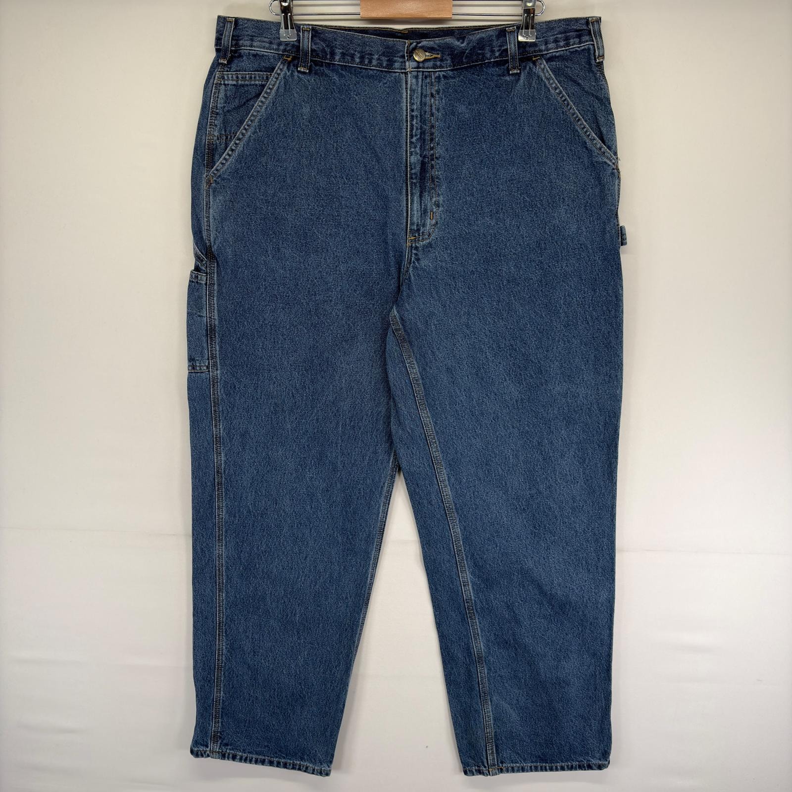 古着 カーハート Carhartt デニム パンツ ハンマーループ スパナポケット ジッパーフライ ワンポイントロゴ w40 L32  ブルー系 メンズ