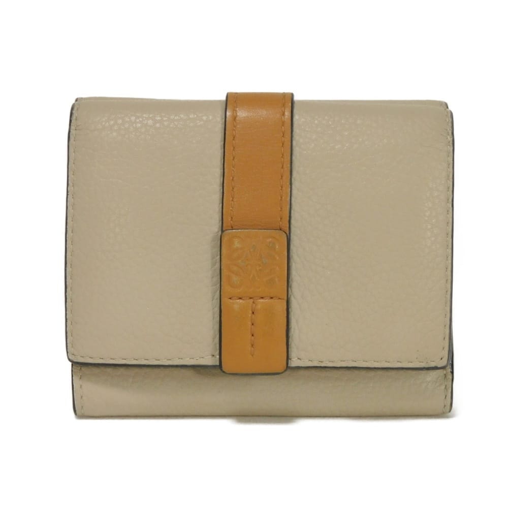LOEWE ロエベ トライフォールド ウォレット ハニー トリオカラー グレージュ ブラウン ベージュ ピンク 札入れ カードケース コインケース アナグラム エンボス ライトオーツ 三つ折り財布 C660S26X03