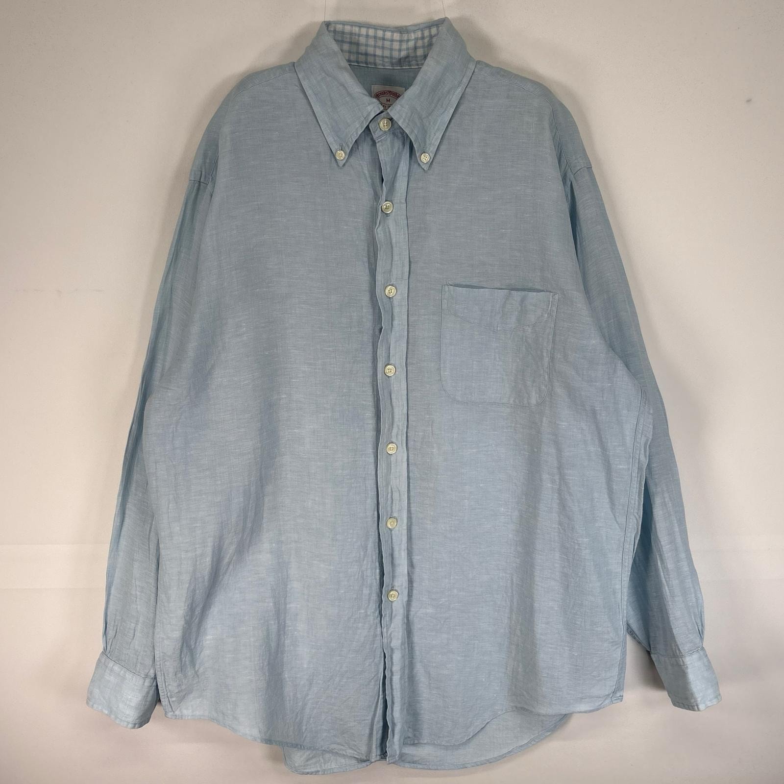 古着 ブルックスブラザーズ Brooks Brothers 長袖シャツ リネン 胸ポケ 1818 M  水色系 無地 メンズ