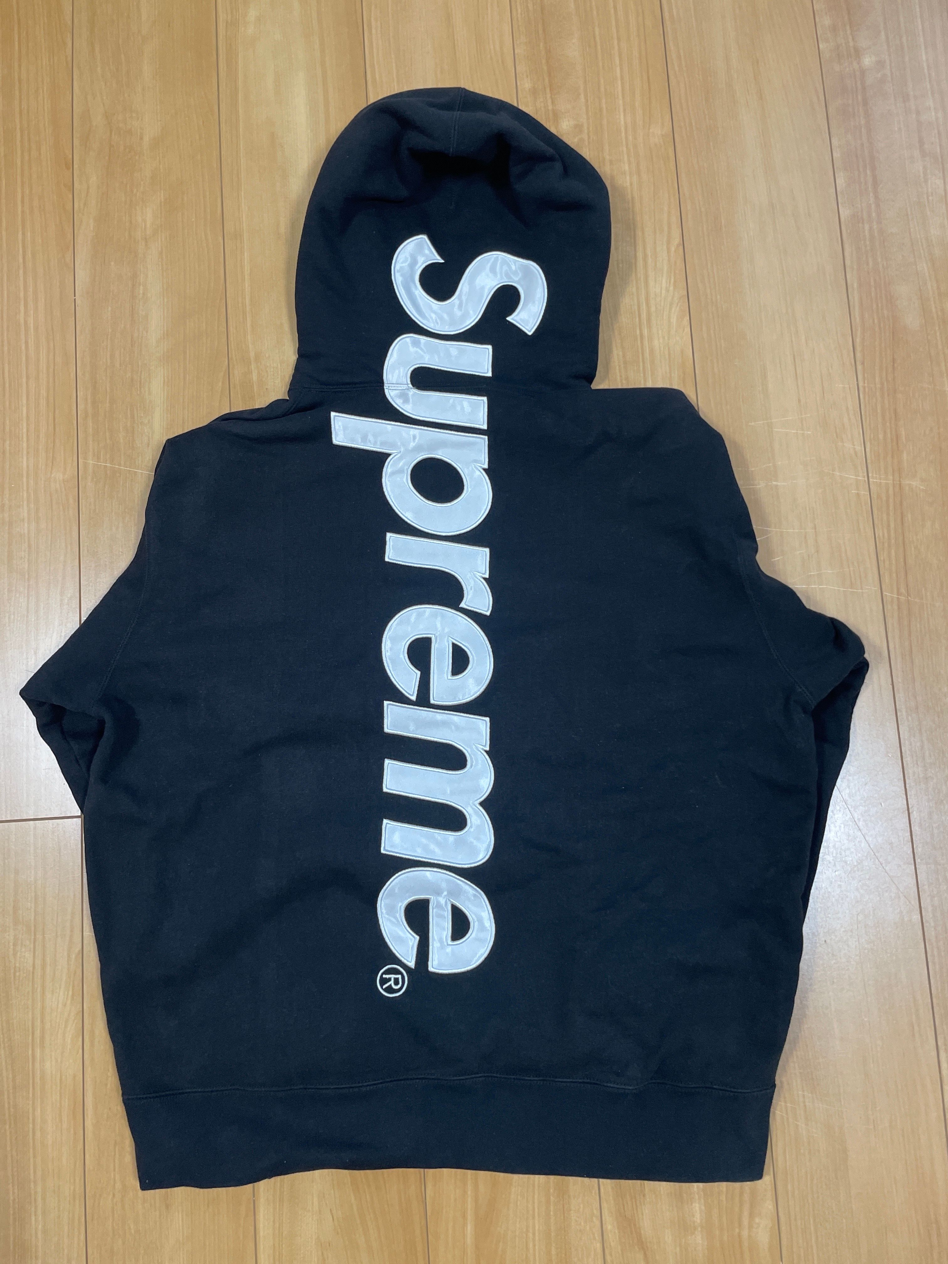 Supreme Satin Applique Hooded Sweatshirt "Black"