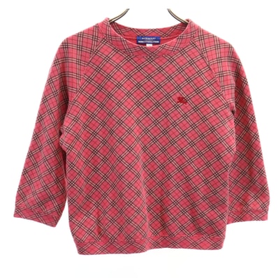 BURBERRY LONDON BLUE LABEL バーバリー ロンドン ブルーレーベル チェック柄 7分袖 クロップド丈 スウェット M レッドピンク 三陽商会