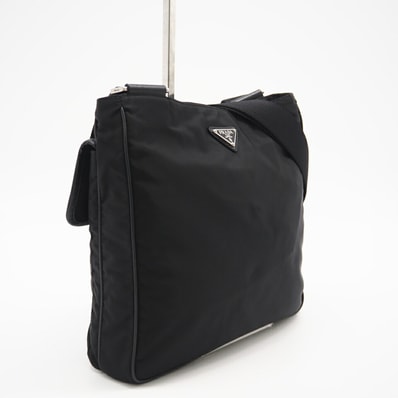 美品 PRADA プラダ テスート トライアングルロゴ ショルダーバッグ VA0269 ショルダーバッグ ブラック ナイロン サフィアーノ レディース