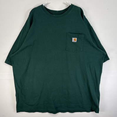 古着 カーハート Carhartt 半袖Tシャツ ワンポイント ロゴ 大きいサイズ 肉厚 胸ポケ 2XL グリーン 無地 メンズ