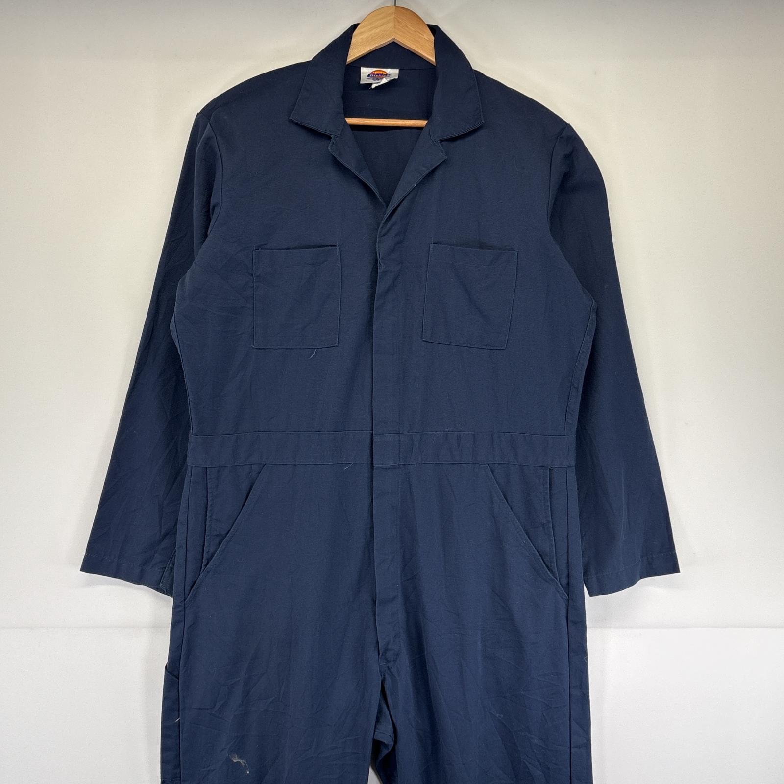 古着 ディッキーズ Dickies 長袖つなぎ オールインワン ワーク ジップアップ 作業着 TALONジップ 大きいサイズ 無地 44 ネイビー メンズ