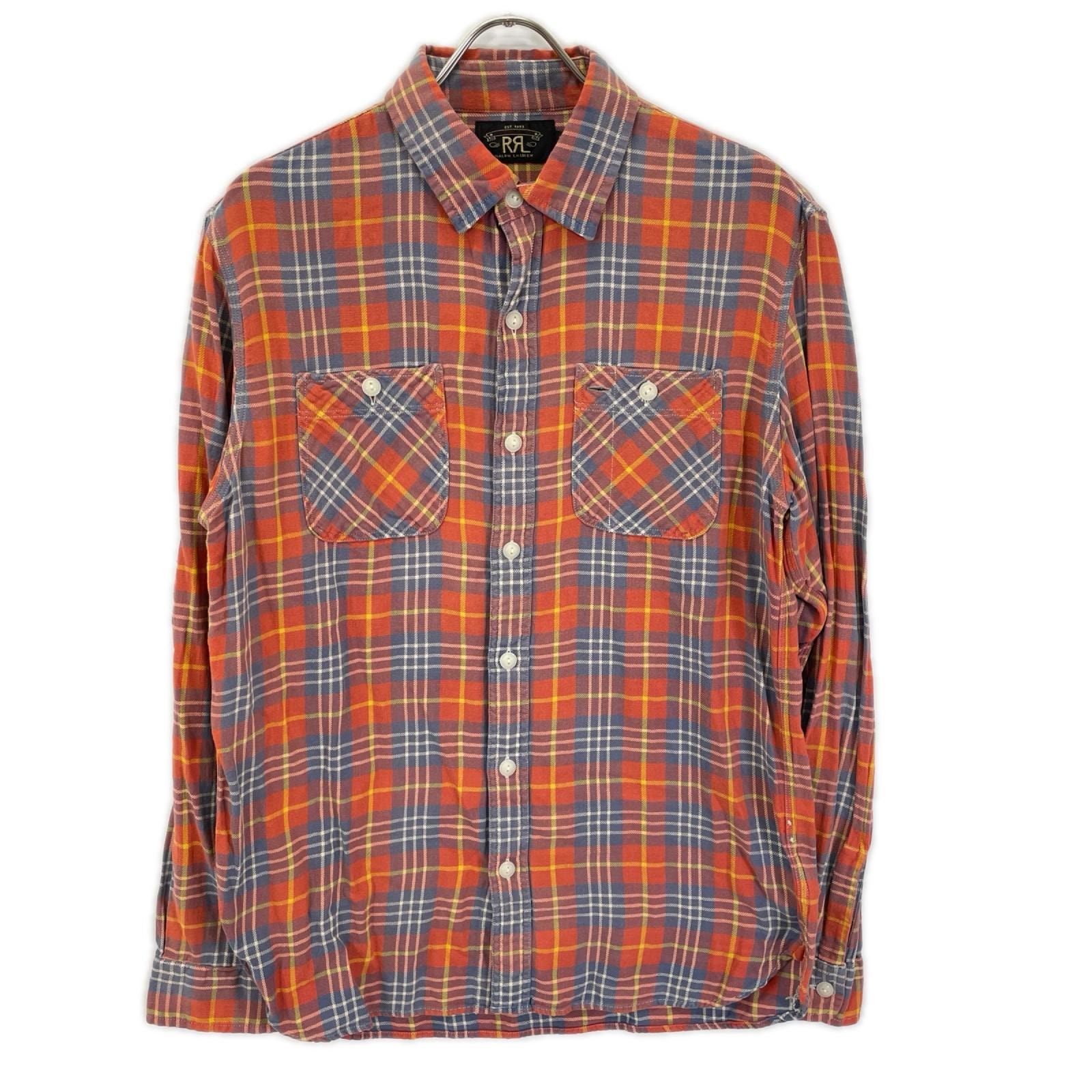 ダブルアールエル 782889985001 オレンジ×ブルー コットン ヴィンテージチェック Farrell West Sport Shirt M
