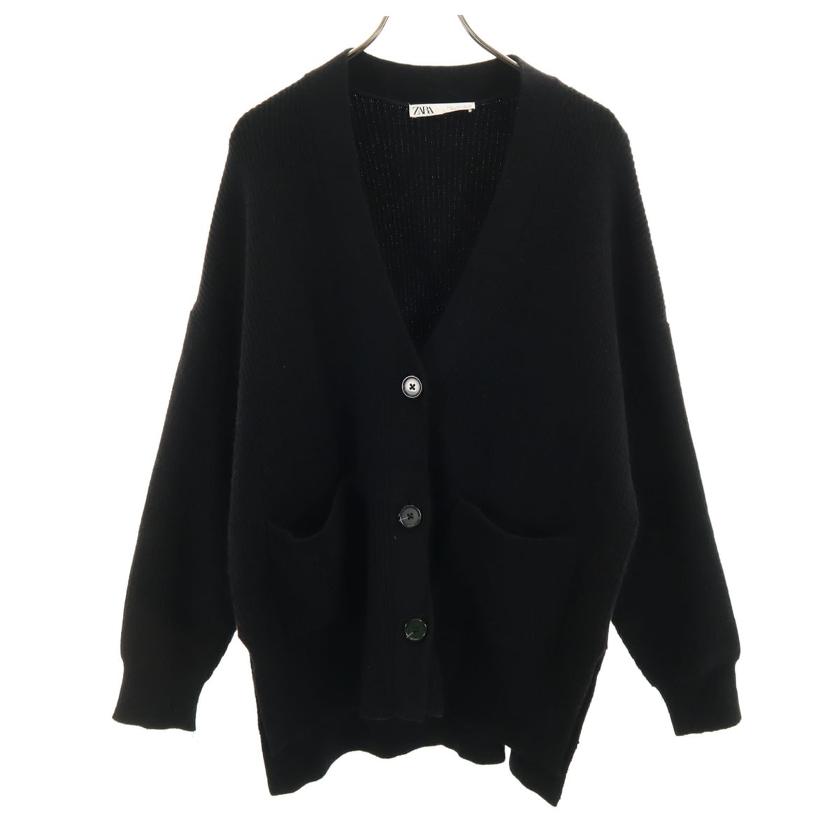 ZARA ザラ 長袖 Vネック ニットカーディガン L ブラック