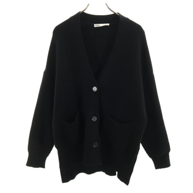 ZARA ザラ 長袖 Vネック ニットカーディガン L ブラック