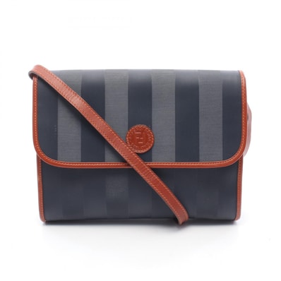 フェンディ FENDI ペカン ショルダーバッグ バッグ PVCコーティングキャンバス レザー レディース ネイビー系 / ブラウン系 【中古】
