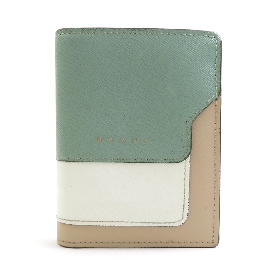 マルニ MARNI 二つ折り財布 レザー グリーン/ホワイト/ベージュ レディース【中古】 h32468d