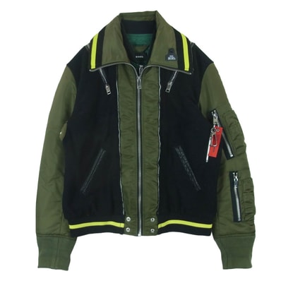 DIESEL ディーゼル ドッキングデザイン バックプリント MA-1 フライト ジャケット 中国製 グリーン系 ブラック系 S【中古】