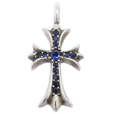 Chrome Hearts Tiny Fat Cross Pave Sapphire Pendant Top "Silver/Blue"