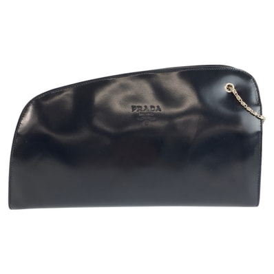 PRADA プラダ ネイビー シルバー金具 パテントレザー チェーンショルダーバッグ 604554 【中古】