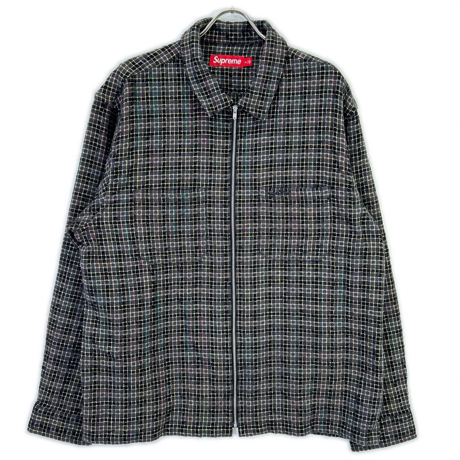 シュプリーム 25AW ブラック Metallic Plaid Zip Up Shirt XL