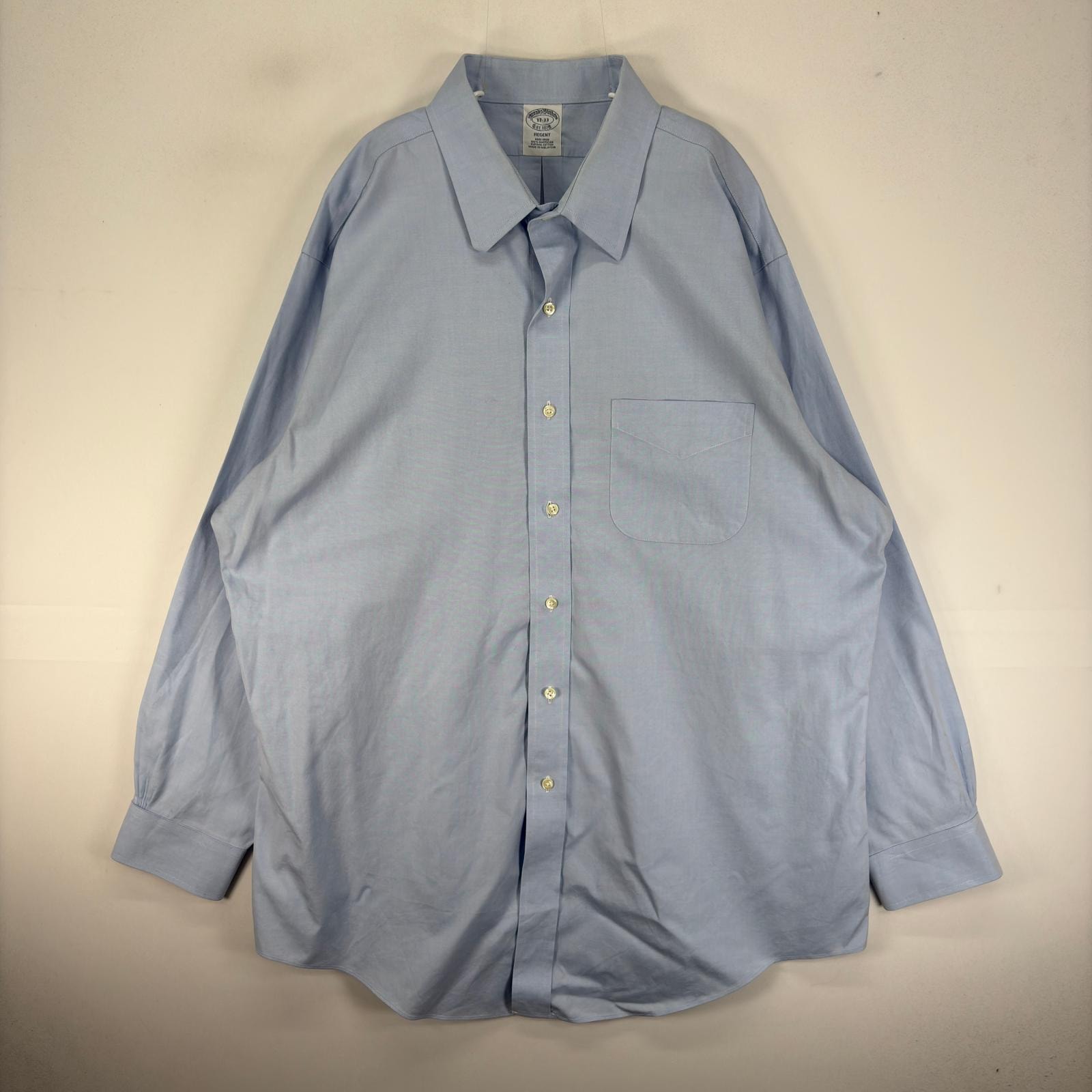 古着 ブルックスブラザーズ Brooks Brothers 長袖シャツ カラーステイ 胸ポケ XL  ブルー系 無地 メンズ