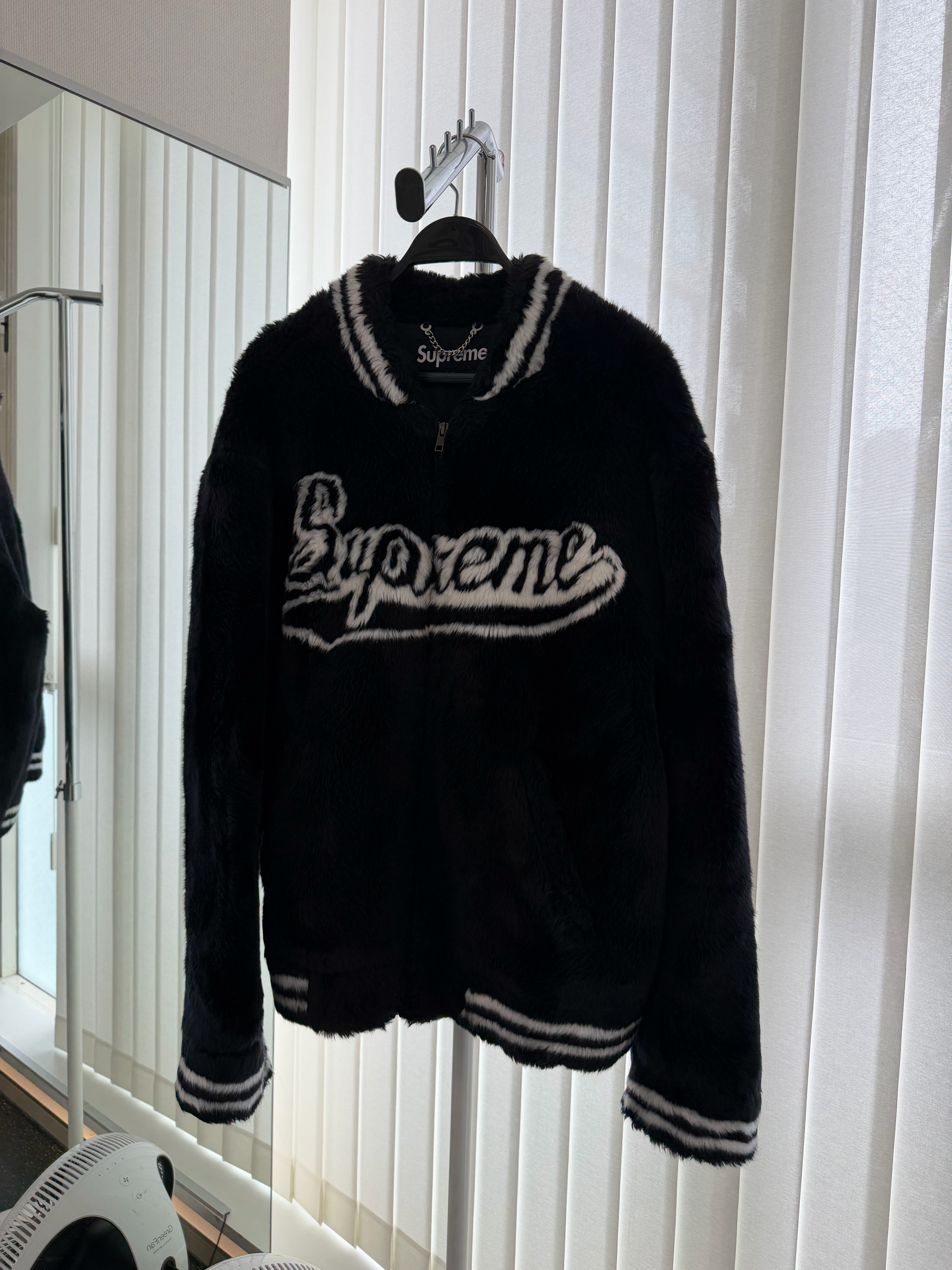 Supreme Faux Fur Varsity Jacket "Black"