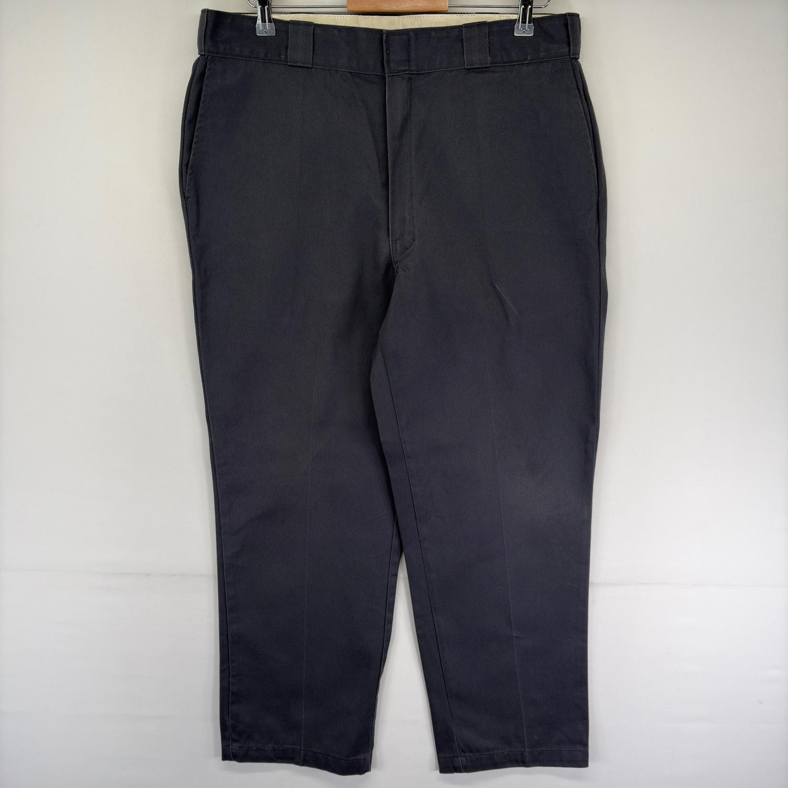 古着 ディッキーズ Dickies パンツ チノパン ワンポイント ワークパンツ テーパード ジッパーフライ w38 L30  グレー系 メンズ