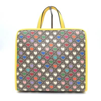 GUCCI(グッチ)チルドレンズ GGスプリーム ハートプリント ハンドバッグ トートバッグ マルチカラー イエロー PVC レザー レディース 605614【中古】