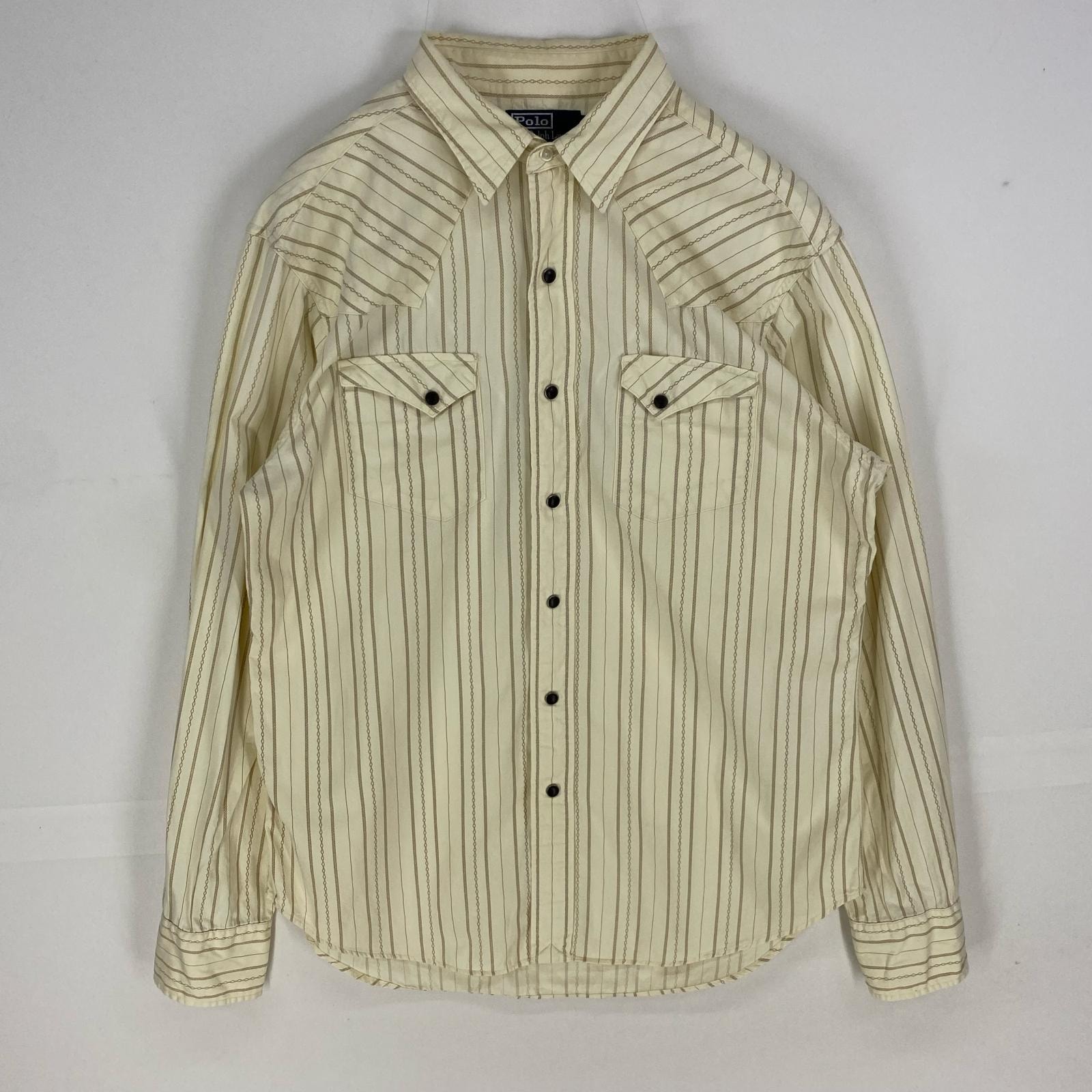 古着 ポロバイラルフローレン Polo by Ralph Lauren 長袖シャツ ウエスタン フラップ ロングスリーブ M ベージュ系 ストライプ メンズ
