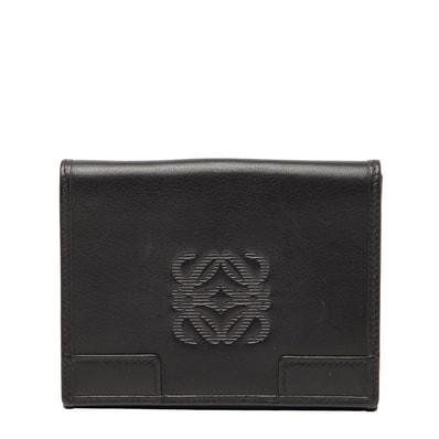 ロエベ アナグラム 二つ折り財布 ブラック レザー レディース LOEWE 【中古】