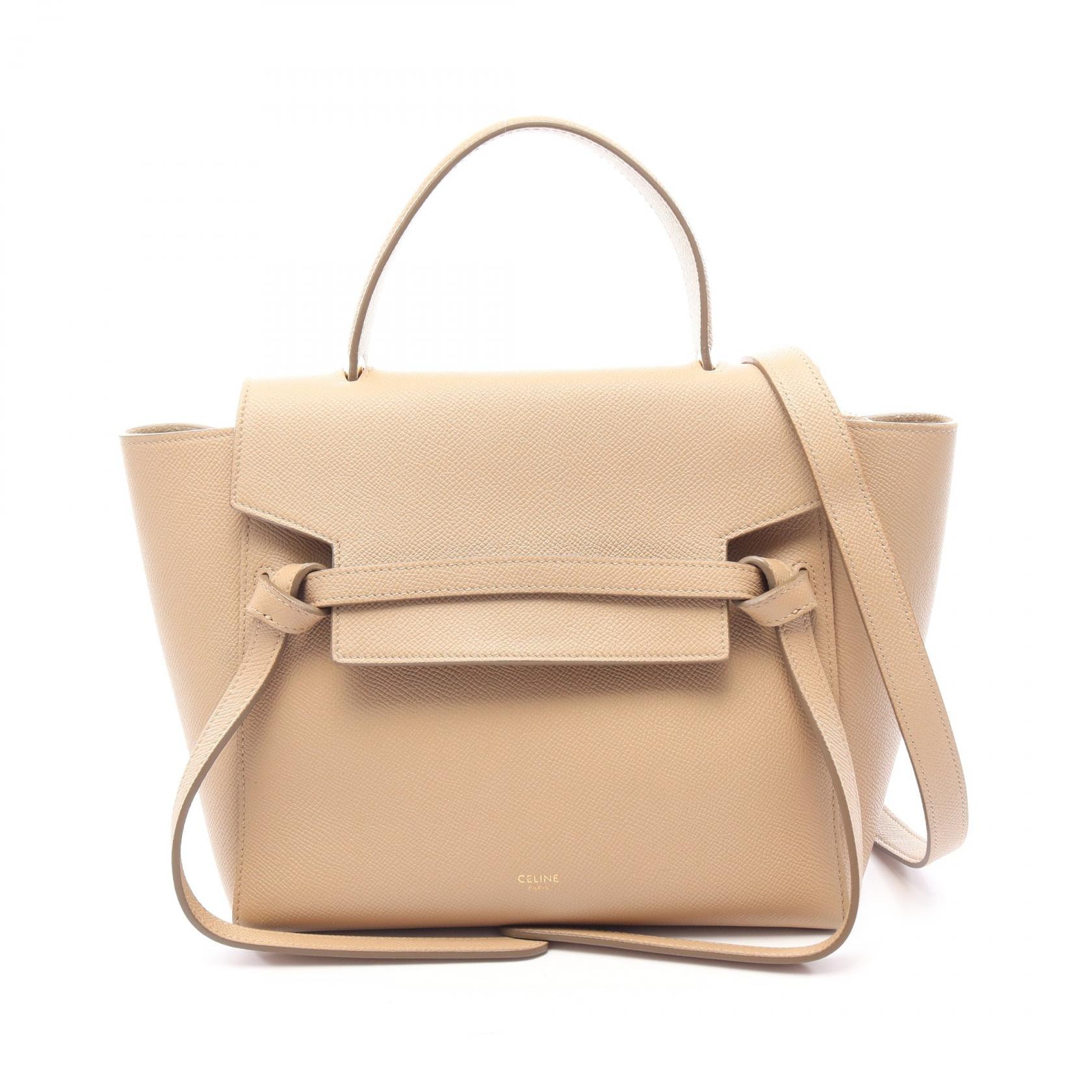 セリーヌ CELINE BELT BAG MICRO ベルトバッグ マイクロ 2WAY ハンドバッグ バッグ レザー レディース ベージュ系 【中古】