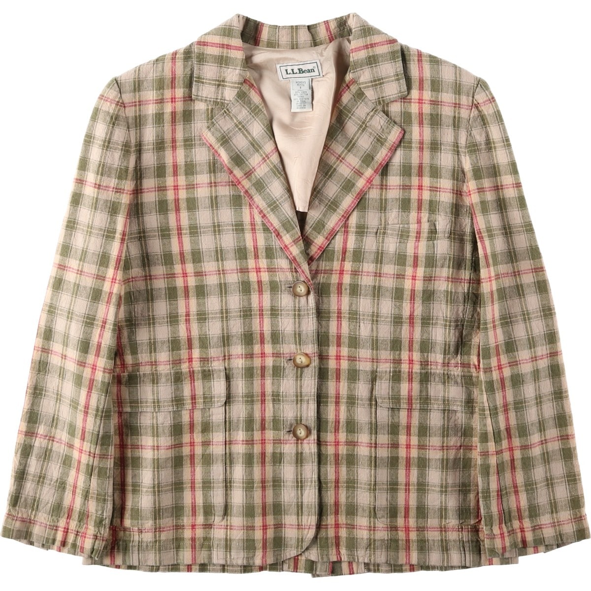 古着 ~90年代 エルエルビーン L.L.Bean チェック柄 リネンテーラードジャケット レディースM相当 ヴィンテージ/eaa632017