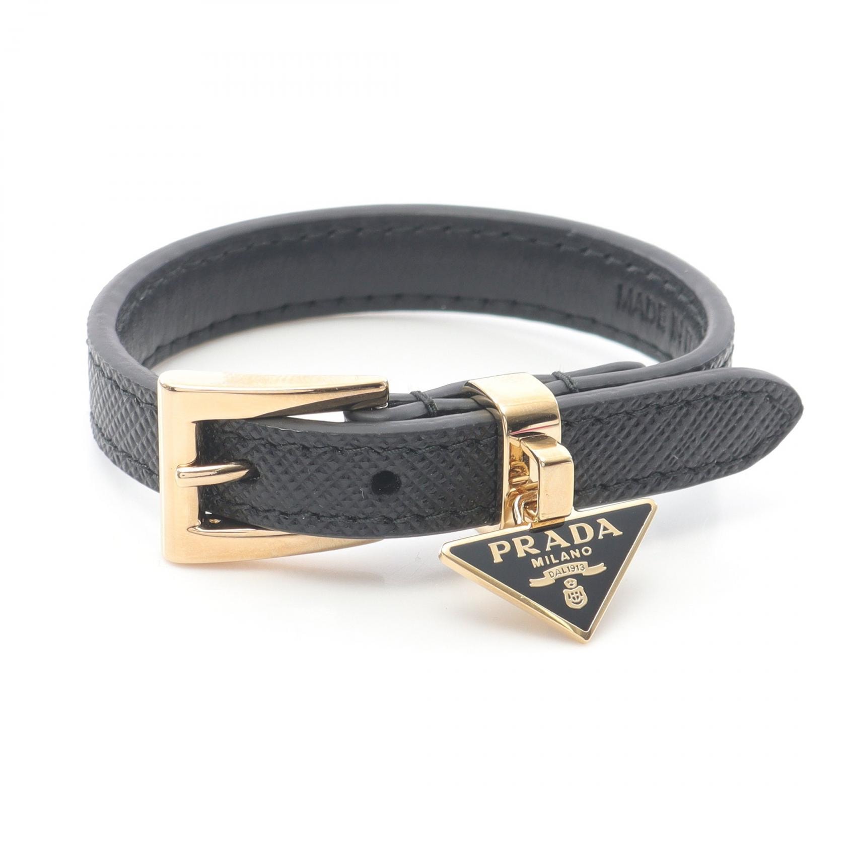 プラダ PRADA トライアングルロゴ ブレスレット アクセサリー GP(ゴールドメッキ) サフィアーノレザー レディース ゴールド系 / ブラック系 1IB351053F0002M 【新品】