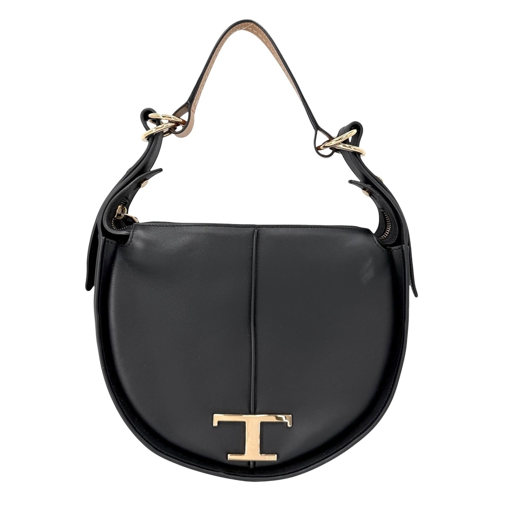 TOD’S トッズ ハンドバッグ Tタイムレス ホーボー ショルダーバッグ 肩掛け 斜め掛け レザー    ブラック 黒 ゴールド金具 レディース【中古品】