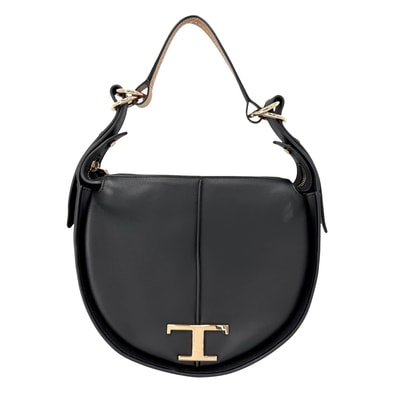 TOD’S トッズ ハンドバッグ Tタイムレス ホーボー ショルダーバッグ 肩掛け 斜め掛け レザー ブラック 黒 ゴールド金具 レディース【中古品】