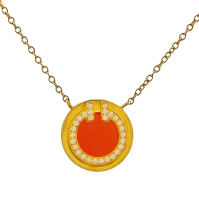 ティファニー T Twoサークル ネックレス 18金 K18イエローゴールド カーネリアン レディース TIFFANY&Co. 中古