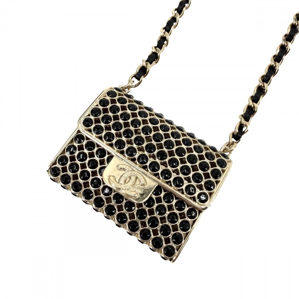 CHANEL シャネル ネックレス ココマーク マトラッセモチーフ アクセサリー バッグ チェーン ロング ペンダント ヴィンテージ
 GP  ラインストーン  レザー  ABA680 ゴールド レディース 約110.9g 1995年【中古品】