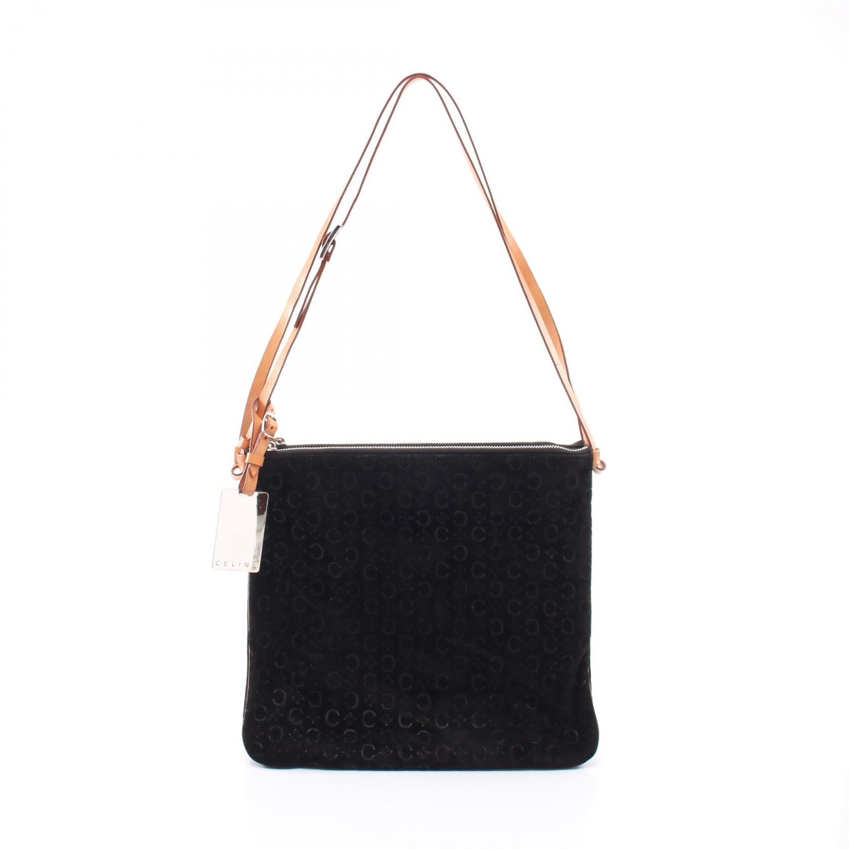 セリーヌ CELINE Cマカダム ツイン ショルダーバッグ バッグ スウェード レザー レディース ブラック系 / ベージュ系 【中古】