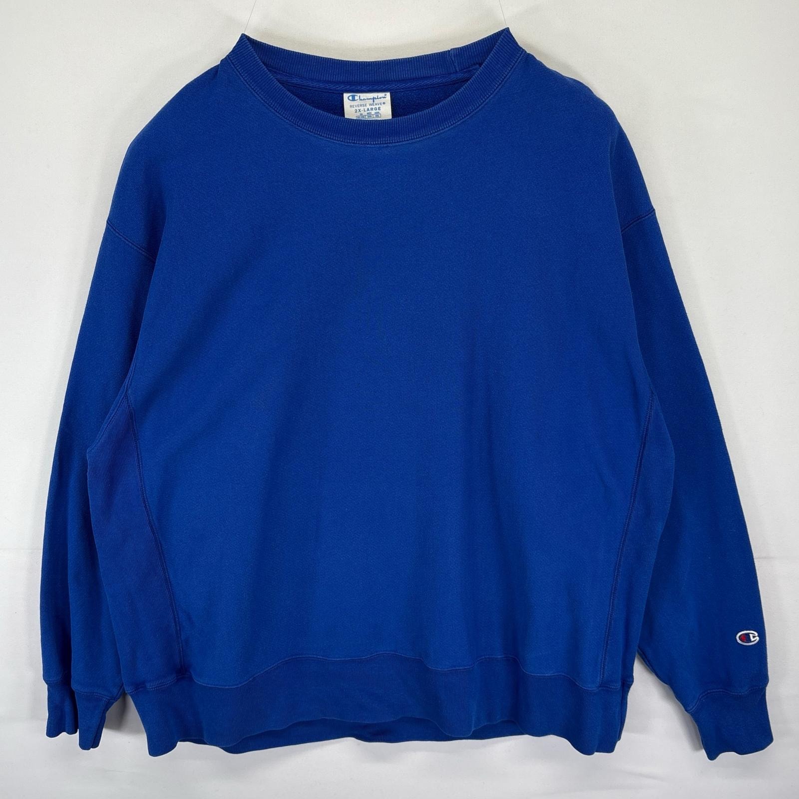 古着 チャンピオン Champion スウェット トレーナー プルオーバー クルーネック 無地 リバースウィーブ 目なし 14041  ブルー メンズ