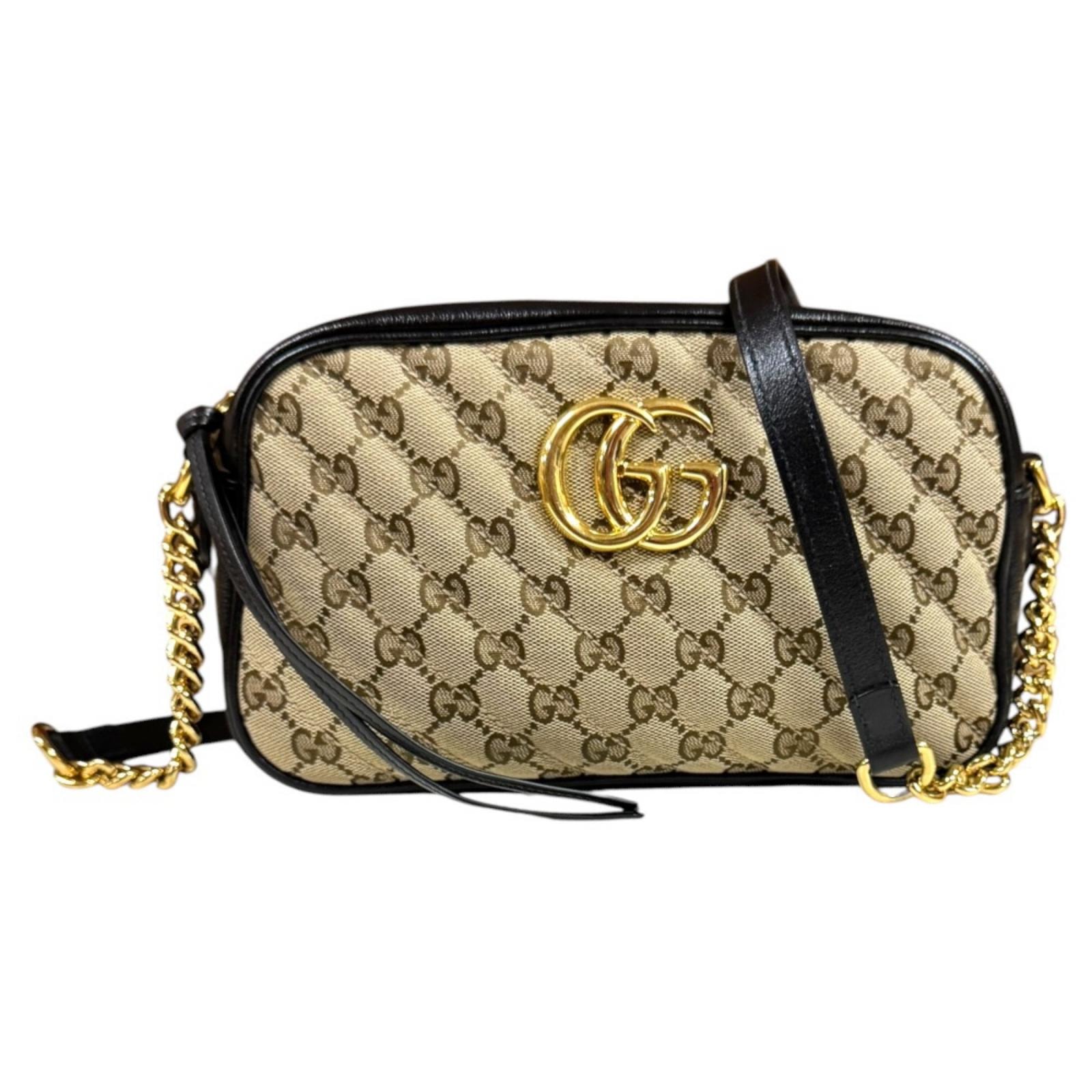 グッチ GGマーモント ショルダーバッグ GGキャンバス 735357 ブラック レディース GUCCI  中古