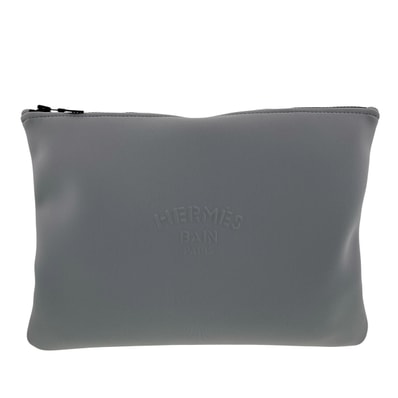 HERMES エルメス トゥルースフラット GM ネオバン セカンドバッグ ポーチ ポリアミド グレー ブラック金具 メンズ【中古】