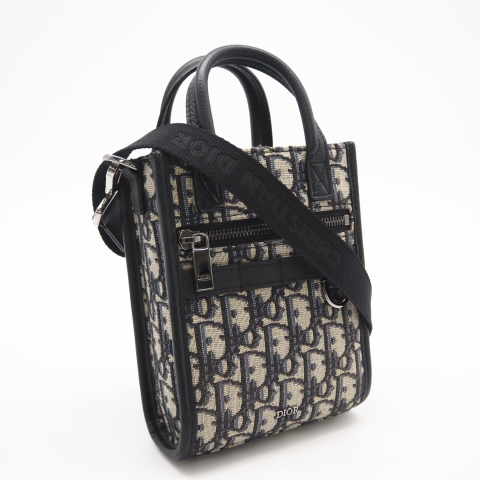 美品 Dior ディオール オブリーク サファリ ノースサウス ミニトート 2ESWS017YKY_H27E 2wayショルダーバッグ ネイビー ベージュ キャンバス レザー メンズ