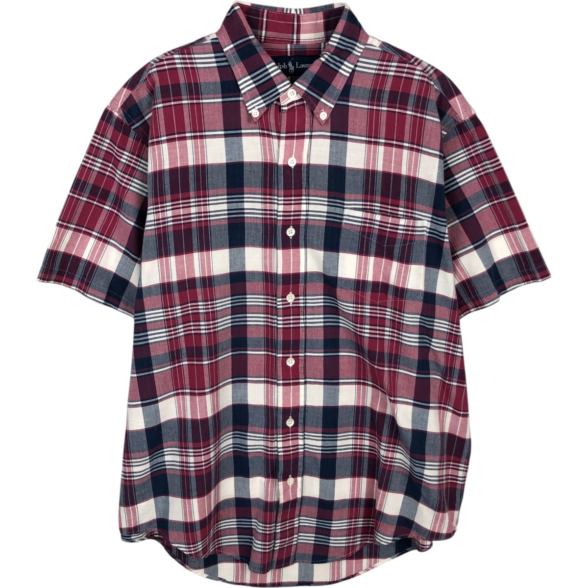 古着 ラルフローレン Ralph Lauren 半袖 ボタンダウン チェックシャツ インド製 メンズL相当/eaa477591