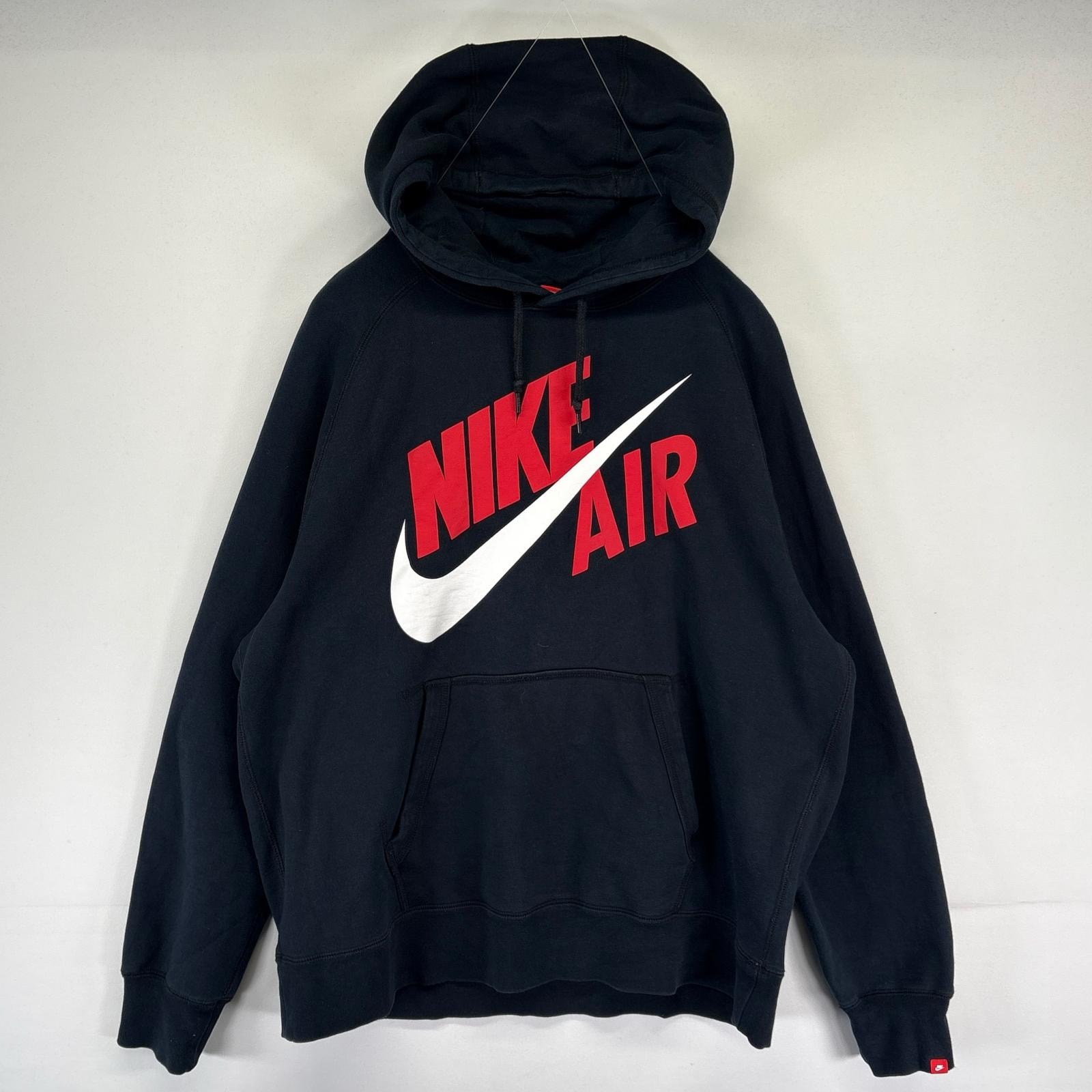 古着 ナイキ NIKE パーカー プルオーバー ビッグプリントロゴ スウェット フーディ 大きいサイズ XL  ブラック系 メンズ