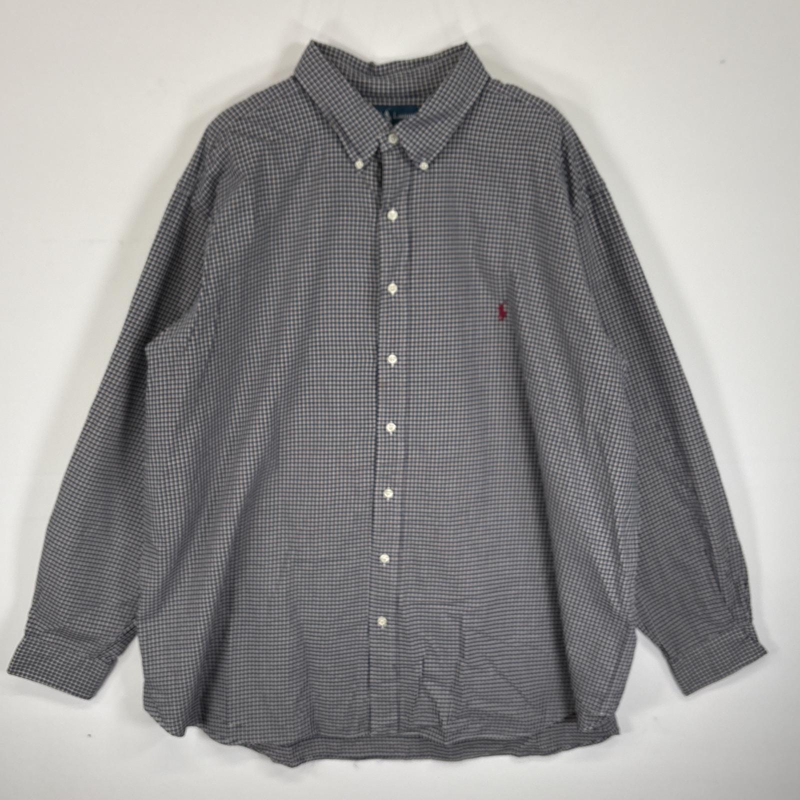古着 ラルフローレン RALPH LAUREN 長袖シャツ ボタンダウンシャツ ワンポイント ロゴ 刺繍 大きいサイズ 3XB BIG  ネイビー系 チェック メンズ