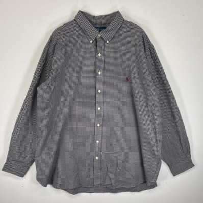 古着 ラルフローレン RALPH LAUREN 長袖シャツ ボタンダウンシャツ ワンポイント ロゴ 刺繍 大きいサイズ 3XB BIG ネイビー系 チェック メンズ